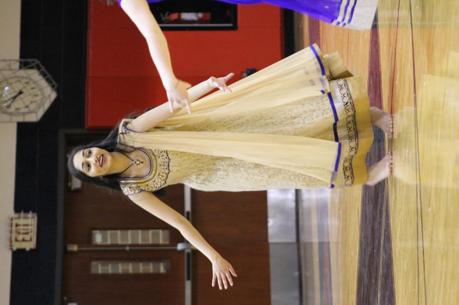 Junior, Anagha Raman dancing along to a cultural song showing the BVW students her moves at the Diversity assembly January 26.