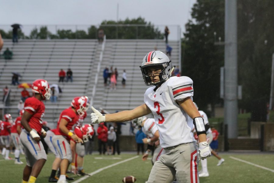 Got it coach. Will Ryhmer a junior lets his team know he is really for the next play about to take place. The Friday night game versus Miege was a tough game for the Jaguars but they put up a strong fight.
