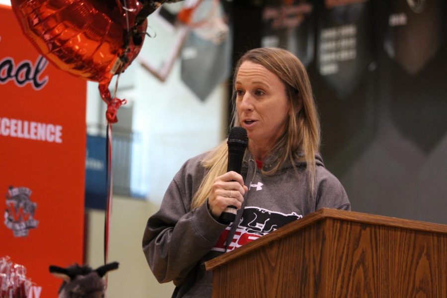 Coach Jennifer LeGrotte speaks for Avery Davis