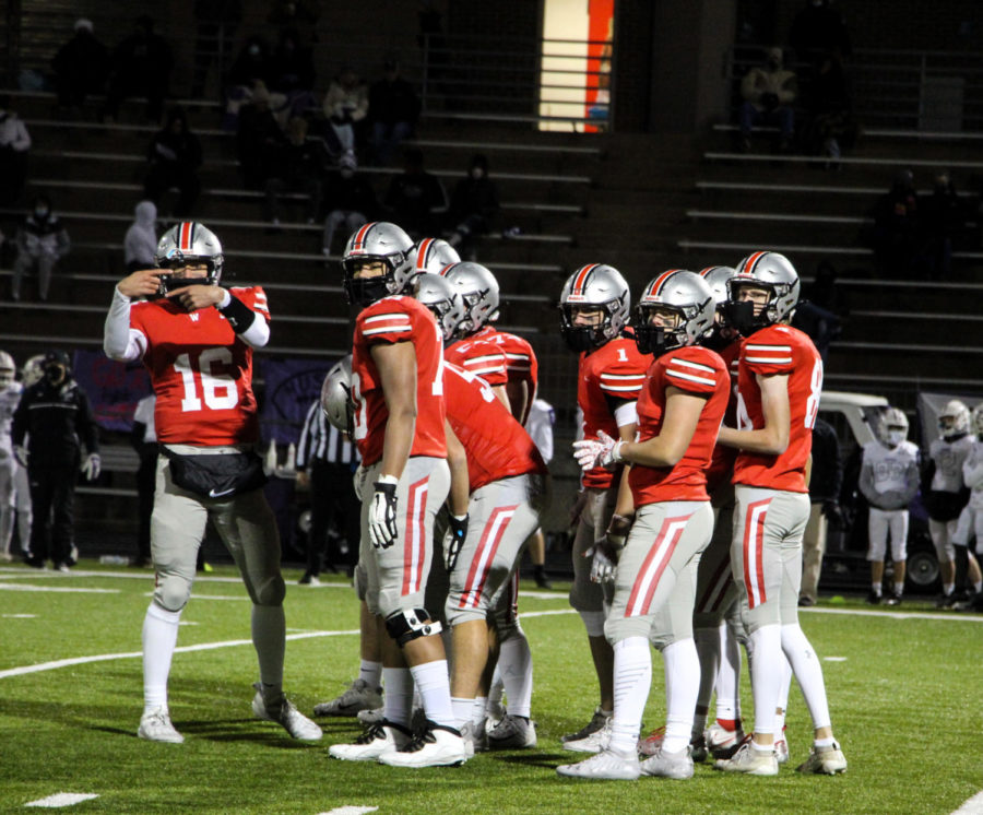 Junior Gage Roach and his teammates get ready to go for another run during the Varsity Football Game vs. BVNW on Oct. 23