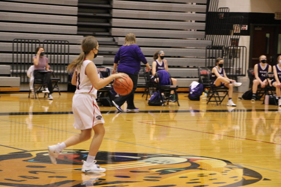 Jaylee Soule takes the ball up to take on the Northwest Huskies on January 1st.