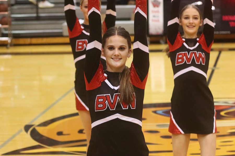 Senior Abby Bush perform during halftime with the BVW Crimson Cats. 
