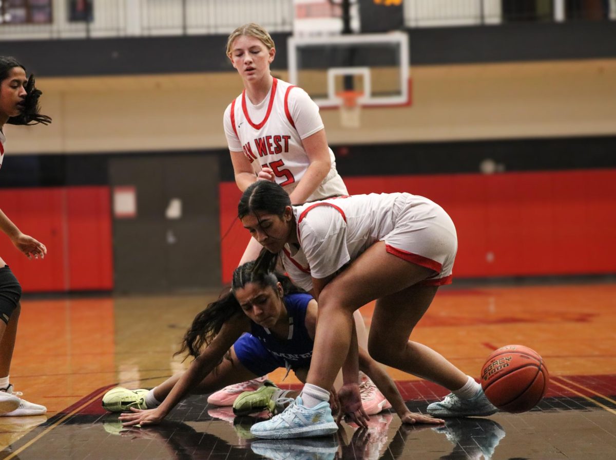 Sophomore Aryana Chaudhary playing great defense against player from Sumner Academy